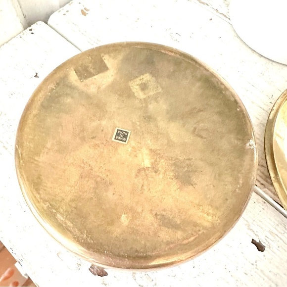 Vtg Heavy Brass Round Trinket Box Bowl Dish Enamel Lid With Flowers India 4.75” - Picture 6 of 9